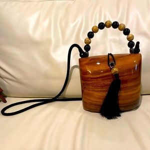 Rare Timmy Woods Handsigned Wooden Crossbody Bag Hollywood